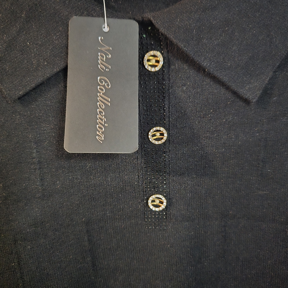 Women's Black Polo with Gold Accents